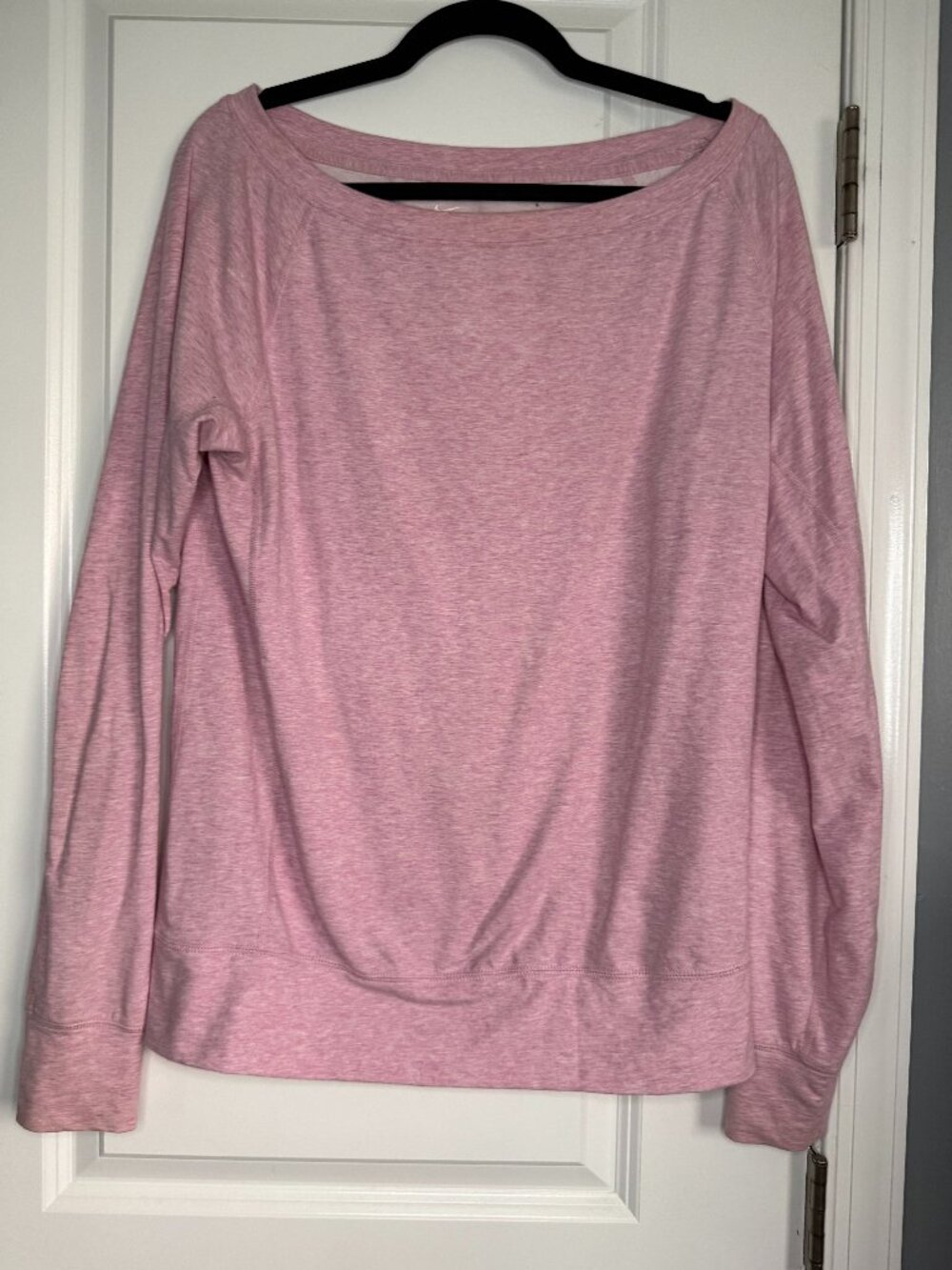 Nike Womens S Pink Heathered Dri-FIT Pullover Wide Neck Top Activewear Sweatshir